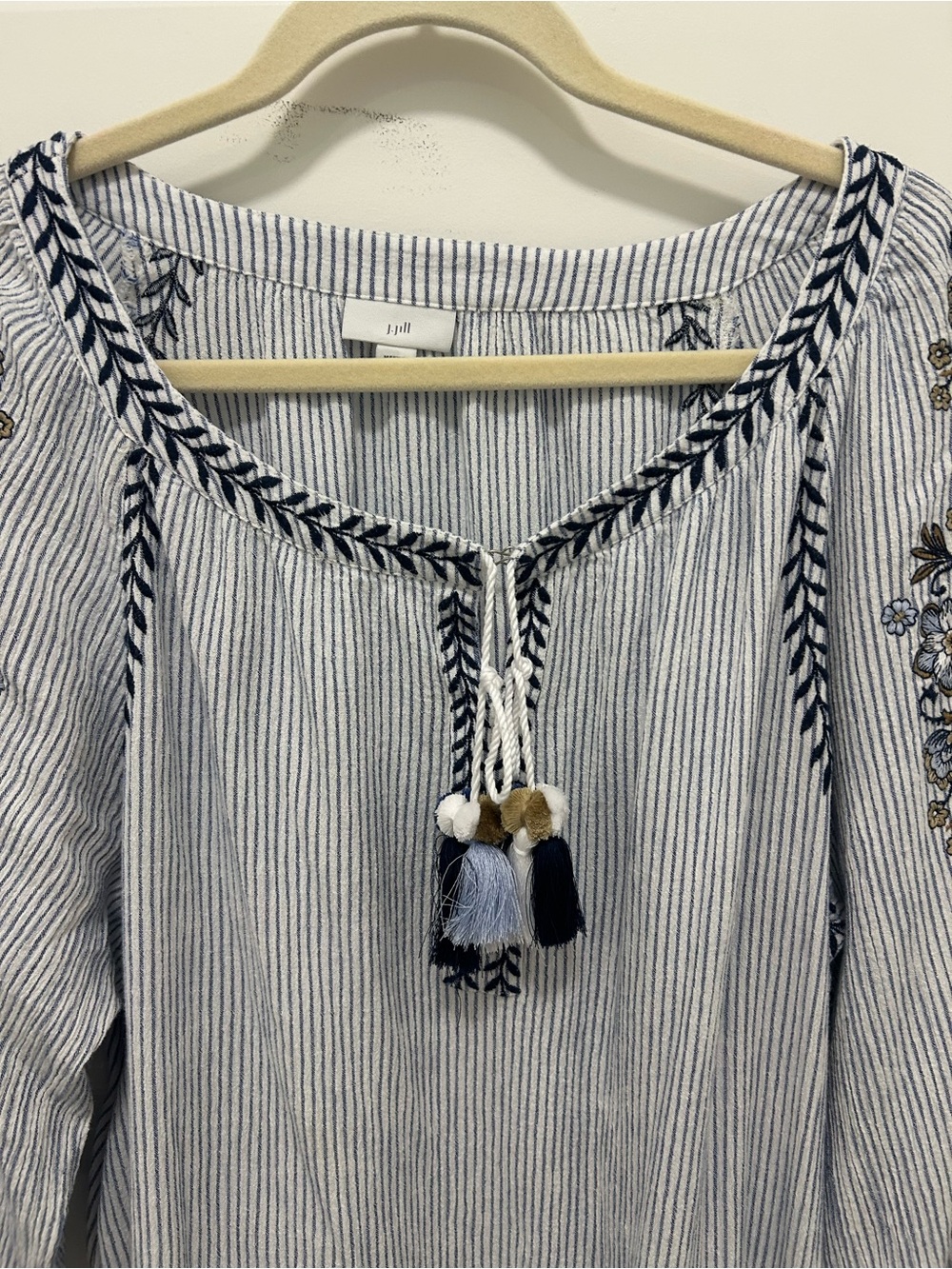 J. Jill Embroidered Striped Tunic Dress Cover-Up Blue White Size XL - Picture 2 of 10